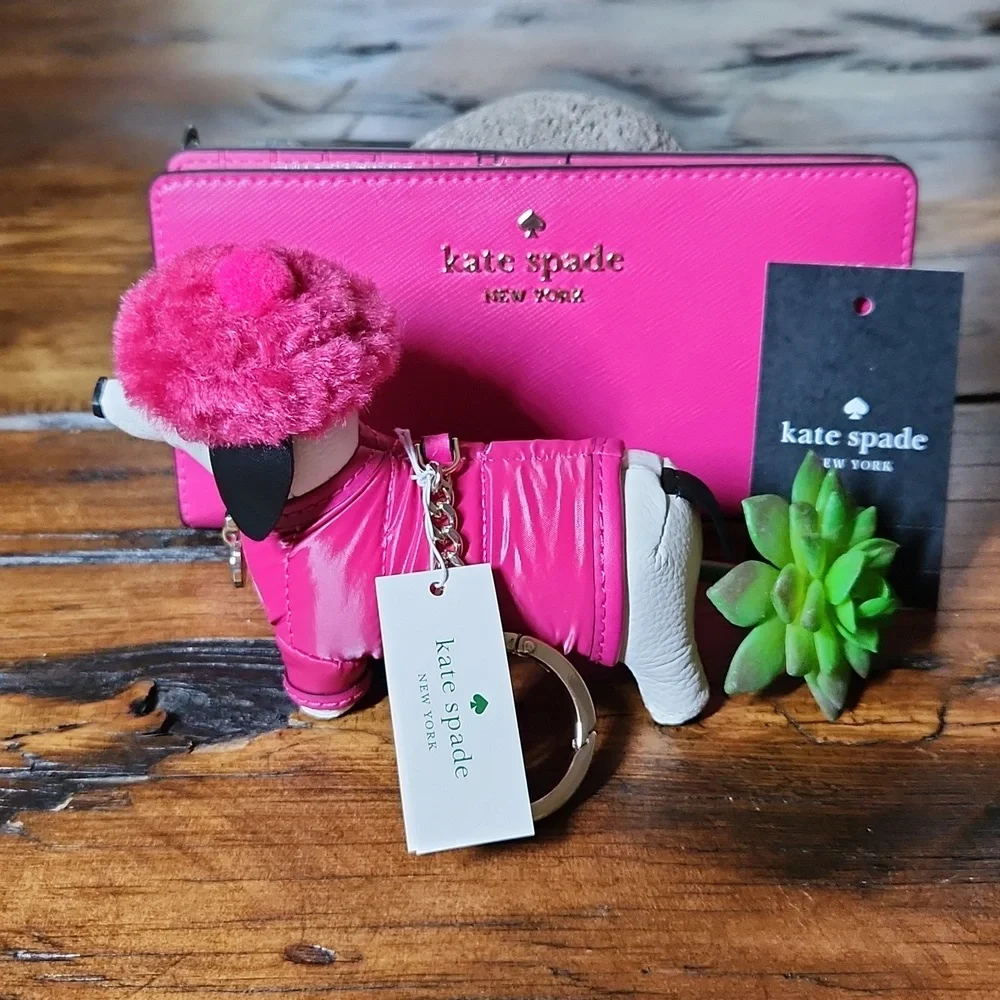 Kate Spade Staci Large Slim Bifold Wallet + Claude Festive Dachshund Key…